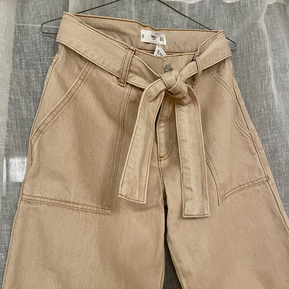 Mango Khaki Denim Utility Belted Pants - Picture 2 of 6